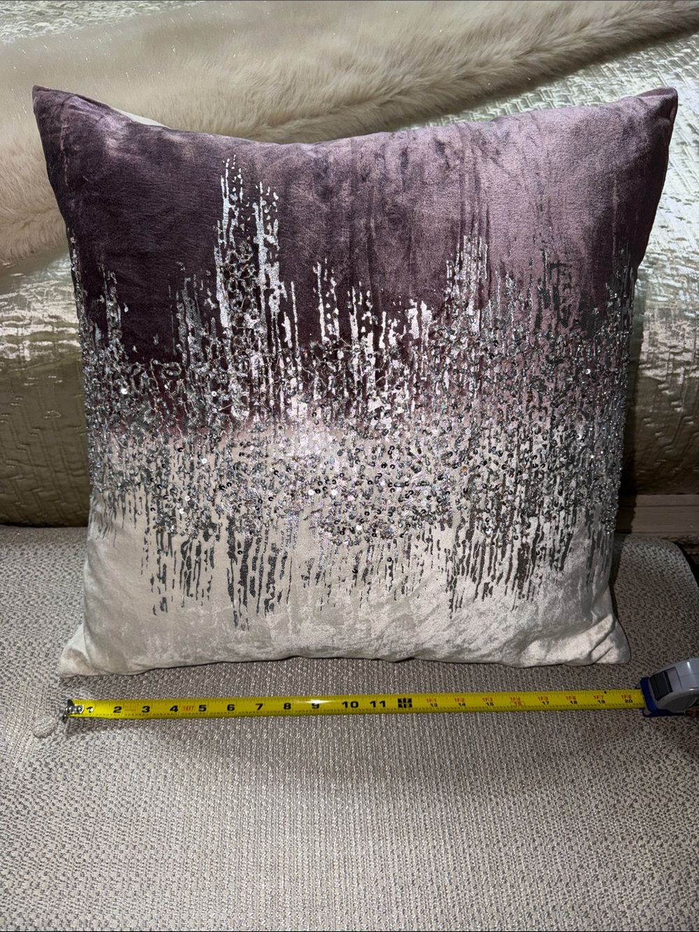 Plush Velvet Ombre Decorative Pillow - Lavender and white
